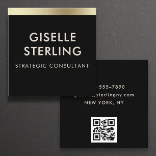 Tarjeta De Visita Cuadrada Código QR de lujo de oro negro tipografía mínima