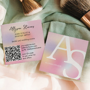 Tarjeta De Visita Cuadrada Código QR de Maquillaje Inicial Unicornio Arcoíris