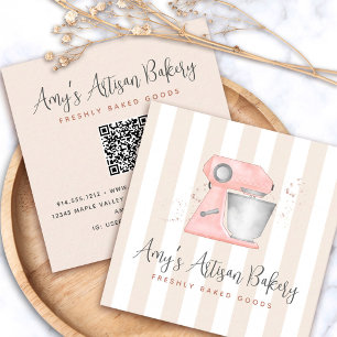 Tarjeta De Visita Cuadrada Código QR de mezclador rosa de cocina de panadería