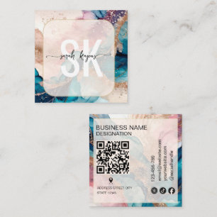 Tarjeta De Visita Cuadrada Código Qr de monograma de acuarela moderna y lámin