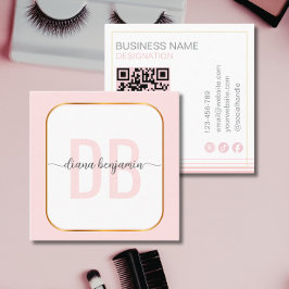 Tarjeta De Visita Cuadrada Código Qr de monograma de oro rosa y blanco modern
