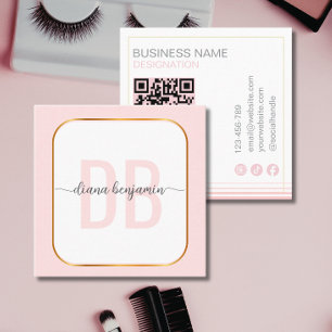 Tarjeta De Visita Cuadrada Código Qr de monograma de oro rosa y blanco modern