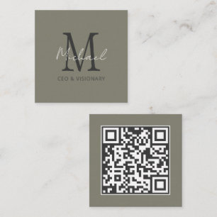 Tarjeta De Visita Cuadrada Código QR de Monograma de Peltre Moderno