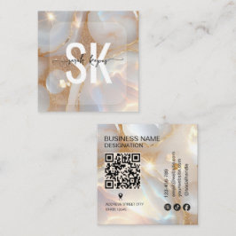 Tarjeta De Visita Cuadrada Código Qr de monograma de piedra Ópalo moderno