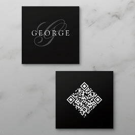 Tarjeta De Visita Cuadrada Código QR de Monograma Minimalista