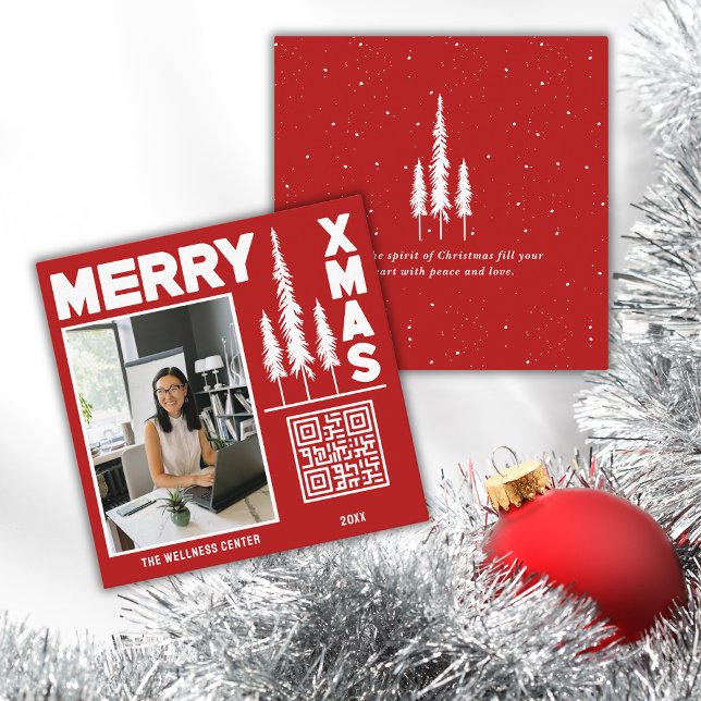 Tarjeta De Visita Cuadrada Código QR de navidad rojo y blanco (Transform your business card with a festive holiday design that reflects your spirit! Order now!)