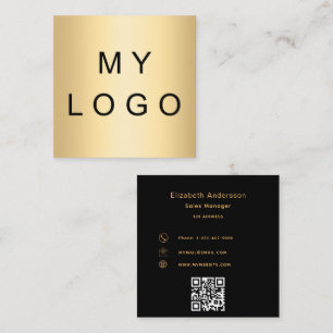 Tarjeta De Visita Cuadrada Código qr de oro negro con logotipo