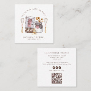 Tarjeta De Visita Cuadrada Código QR de Pastelería de Acuarela Artesanal