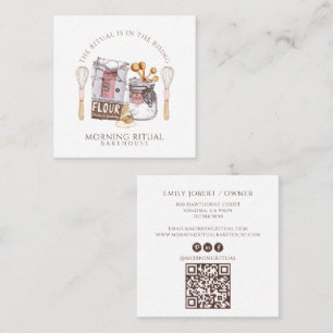 Tarjeta De Visita Cuadrada Código QR de Pastelero de Acuarela Artesanal de Po