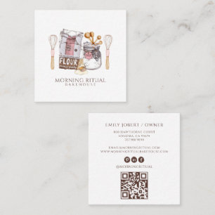 Tarjeta De Visita Cuadrada Código QR de Pastelero de Acuarela Artesanal para 