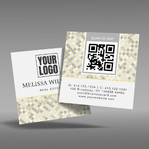 Tarjeta De Visita Cuadrada Código QR de Patrón Geométrico Cuadrado Moderno