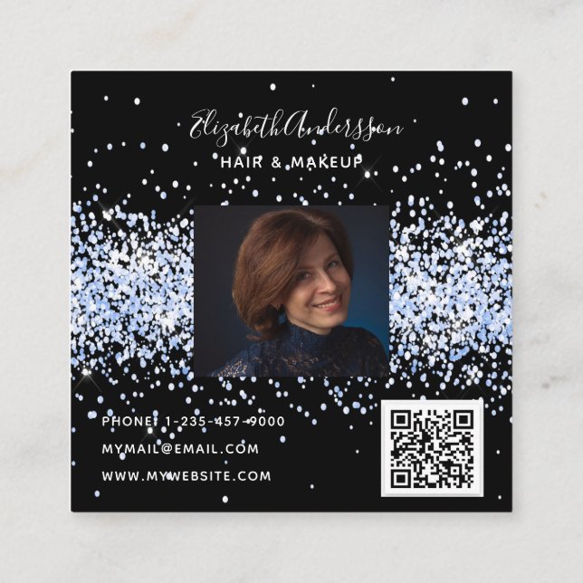 Tarjeta De Visita Cuadrada Código qr de perfil de foto de perfil de confetti  (Reverso)