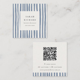 Tarjeta De Visita Cuadrada Código QR de rayas dibujadas a mano en azul bohemi