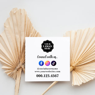 Tarjeta De Visita Cuadrada Código QR de redes sociales elegante y simple     