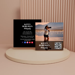 Tarjeta De Visita Cuadrada Código QR de Redes Sociales para Fotógrafos Modern