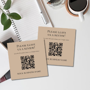 Tarjeta De Visita Cuadrada Código QR de reseña de Google bronceado cálido mod