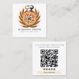 Tarjeta De Visita Cuadrada Código QR de reseña de restaurante de pizza