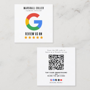 Tarjeta De Visita Cuadrada Código QR de revisión profesional de Google