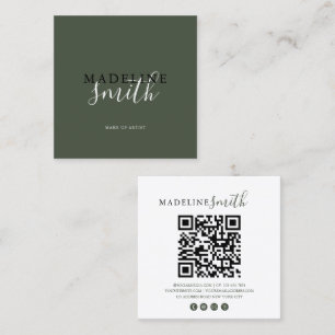 Tarjeta De Visita Cuadrada código QR de secuencia de comandos verde oscuro cu