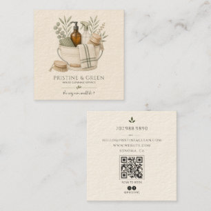 Tarjeta De Visita Cuadrada Código QR de Servicio de Limpieza del Hogar
