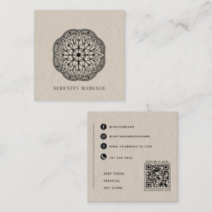 Tarjeta De Visita Cuadrada Código QR de Terapia de Masaje Mandala Bienestar