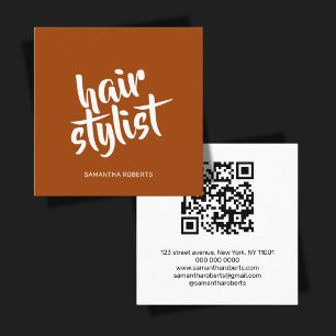 Tarjeta De Visita Cuadrada Código QR de terracota con letra script de estilis