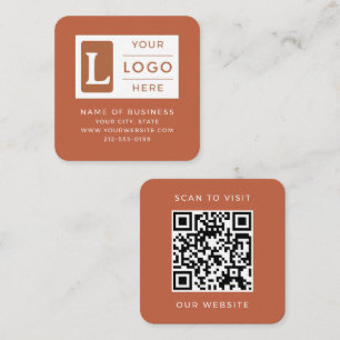 Tarjeta De Visita Cuadrada Código QR de terracota moderno con logotipo person