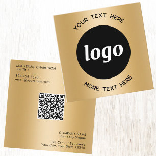 Tarjeta De Visita Cuadrada Código QR de texto y logotipo simple dorado
