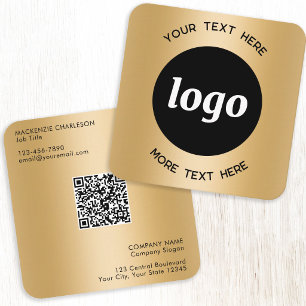 Tarjeta De Visita Cuadrada Código QR de texto y logotipo simple dorado