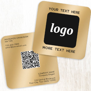 Tarjeta De Visita Cuadrada Código QR de texto y logotipo simple dorado