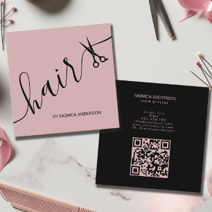 Tarjeta De Visita Cuadrada Código QR de Tijeras de Estilista de Cabello Rosa 