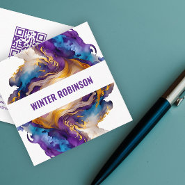 Tarjeta De Visita Cuadrada Código QR de tinta de acuarela abstracta