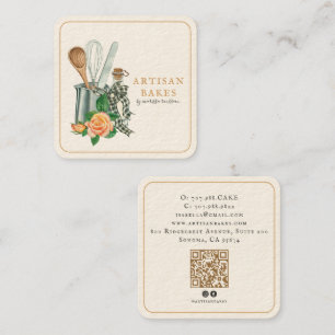 Tarjeta De Visita Cuadrada Código QR de utensilios de panadería para panadero