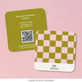 Tarjeta De Visita Cuadrada Código Qr de Verificación Verde Rosa Moderno