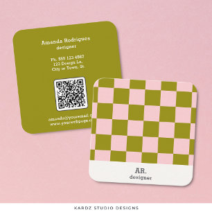 Tarjeta De Visita Cuadrada Código Qr de Verificación Verde Rosa Moderno