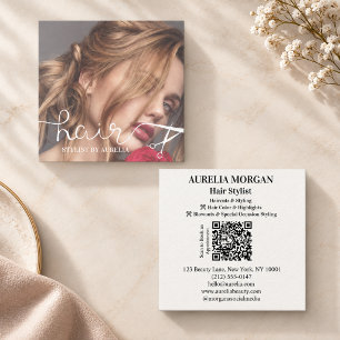 Tarjeta De Visita Cuadrada Código Qr del Estilista de Pelo Moderno Foto