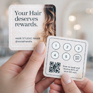 Tarjeta De Visita Cuadrada Código Qr del estudio de cabello de recompensas de