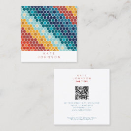 Tarjeta De Visita Cuadrada Código QR del hexágono del mosaico floral retro co