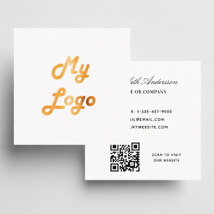 Tarjeta De Visita Cuadrada Código QR del logotipo blanco minimalista