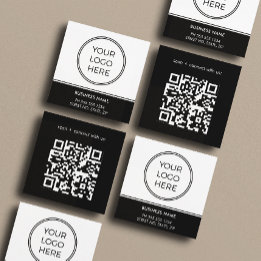 Tarjeta De Visita Cuadrada Código QR del logotipo de Basic Black Business