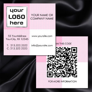 Tarjeta De Visita Cuadrada Código QR del logotipo de cuadrados de gingham bla