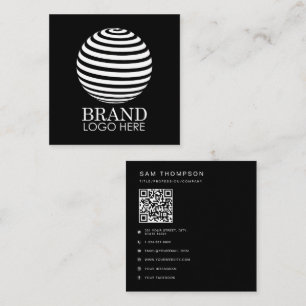 Tarjeta De Visita Cuadrada Código QR del logotipo de la empresa negra minimal
