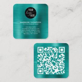 Tarjeta De Visita Cuadrada Código QR del logotipo de la empresa Verde azulada