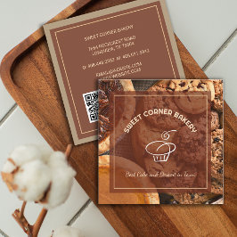 Tarjeta De Visita Cuadrada Código QR del logotipo de panadería fotográfica de