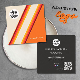 Tarjeta De Visita Cuadrada Código QR del logotipo de rayas amarillas naranjas