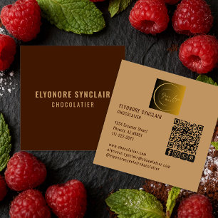 Tarjeta De Visita Cuadrada Código QR del logotipo social de chocolatero marró