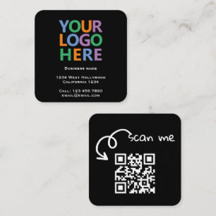 Tarjeta De Visita Cuadrada Código QR del logotipo y texto personalizado
