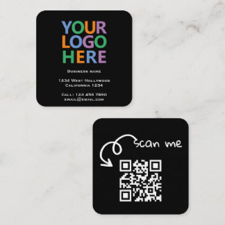Tarjeta De Visita Cuadrada Código QR del logotipo y texto personalizado