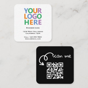 Tarjeta De Visita Cuadrada Código QR del logotipo y texto personalizado
