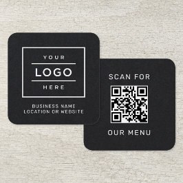 Tarjeta De Visita Cuadrada Código QR del menú de escaneo de logotipo negro mo